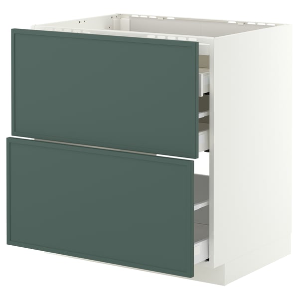 METOD / MAXIMERA Base cab f hob/2 fronts/3 drawers, white/Aspudden dark grey-green, 80x60 cm