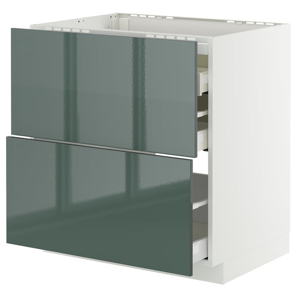 Alternate: ikea METOD cabinet, glossy dark green, rectangular, drawer pull-outs, modern kitchen design.