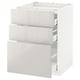 White METOD kitchen unit with three open drawers, modern design.