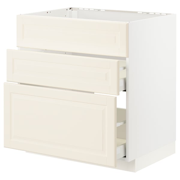 METOD off-white kitchen cabinet, traditional drawers, particleboard, two open drawers.