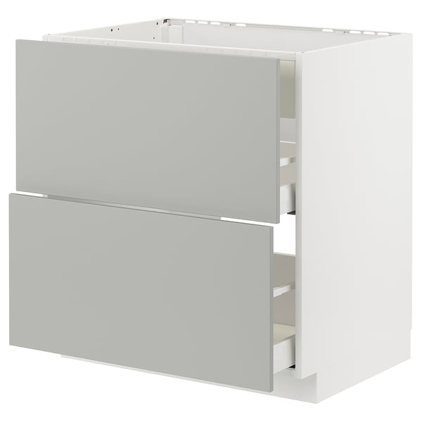 White and gray kitchen cabinet: modern, rectangular, two drawers, clean design.