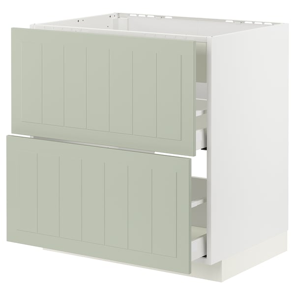 METOD kitchen unit in green with two drawers, sleek design, white frame.
