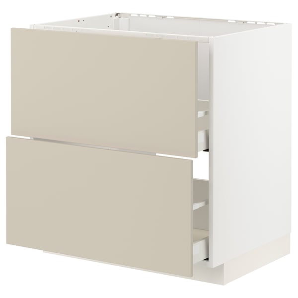 Beige METOD kitchen cabinet with two drawers and smooth finish.