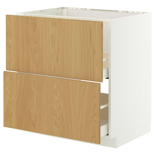Wooden kitchen unit with two drawers; light brown; white accents.