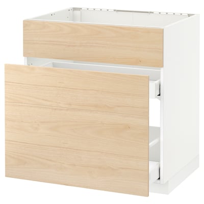 METOD kitchen base unit, light ash wood, white, rectangular, modern.