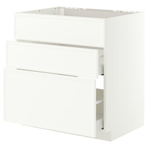 METOD / MAXIMERA Base cab f sink+3 fronts/2 drawers, white/Aspudden matt white, 80x60 cm