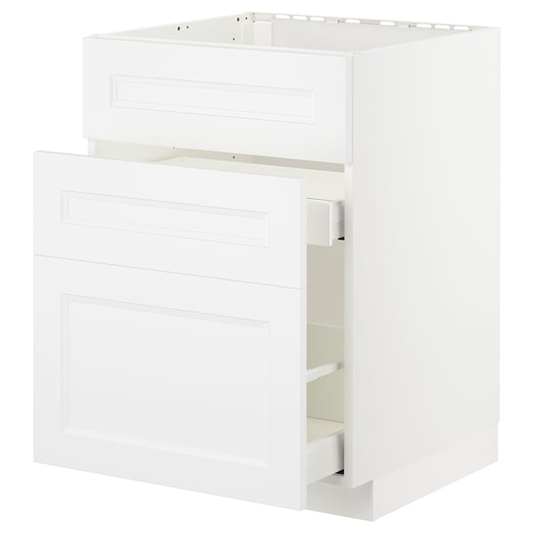 White METOD kitchen cabinet, rectangular, with panels and smooth-running drawer.