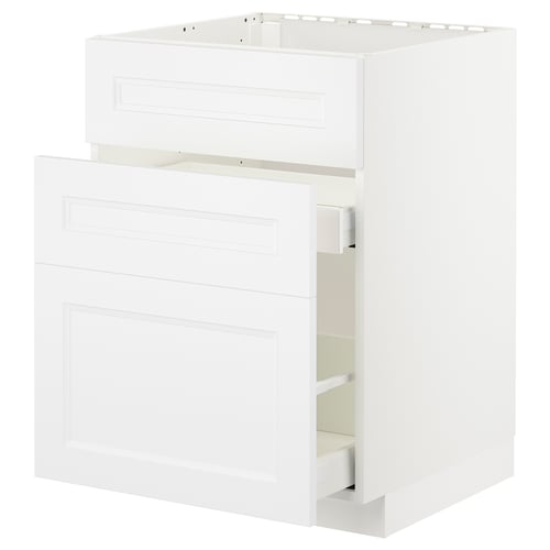 White METOD kitchen cabinet, rectangular, with panels and smooth-running drawer.