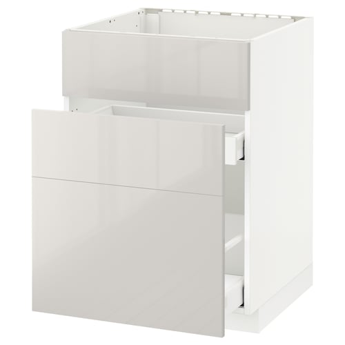 White METOD kitchen unit, modern high-gloss finish, with pull-out drawer.