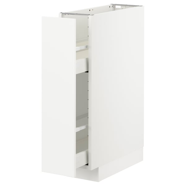 White METOD kitchen cabinet, rectangular, modern design with pull-out shelves.