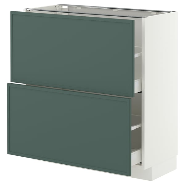METOD / MAXIMERA Base cabinet with 2 drawers, white/Aspudden dark grey-green, 80x37 cm