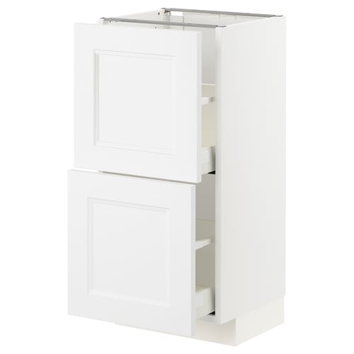 White METOD kitchen cabinet with two drawers, sleek design, polished finish.