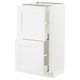 White METOD kitchen cabinet with two drawers, sleek design, polished finish.