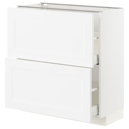 A white METOD kitchen cabinet with two drawers. It has a sleek, modern design.