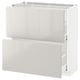 White modern kitchen cabinet, high gloss finish, multiple drawers.