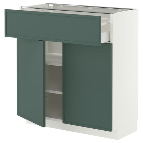 METOD / MAXIMERA Base cabinet with drawer/2 doors, white/Aspudden dark grey-green, 80x37 cm