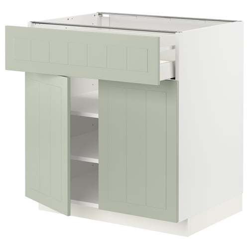 METOD kitchen cabinet with green stensund fronts, adjustable shelves, and medium drawer.