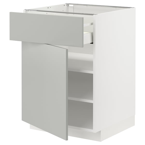 White METOD kitchen unit with drawer and shelf.