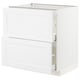 White kitchen cabinet with two open drawers, part of IKEAs METOD system. Clean, modern design with smooth, flat panels.