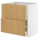 METOD kitchen base cabinet, light oak drawers, white frame.