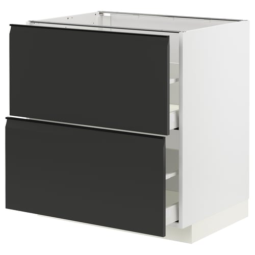 Modern black and white METOD kitchen unit with two drawers and sleek, handle-less design.
