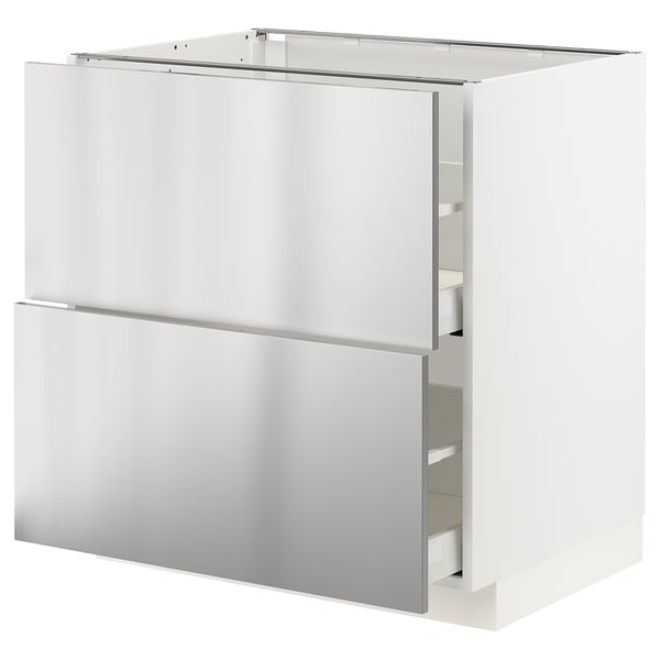 Stainless steel METOD kitchen unit with sleek drawers. Modern, industrial design, silver finish.