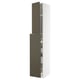 Modern kitchen cabinet: dark brown/beige, tall white, glass doors.