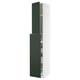 Vertical METOD cabinet with dark green havstorp doors, featuring pull-out shelves and a sleek, modern design.