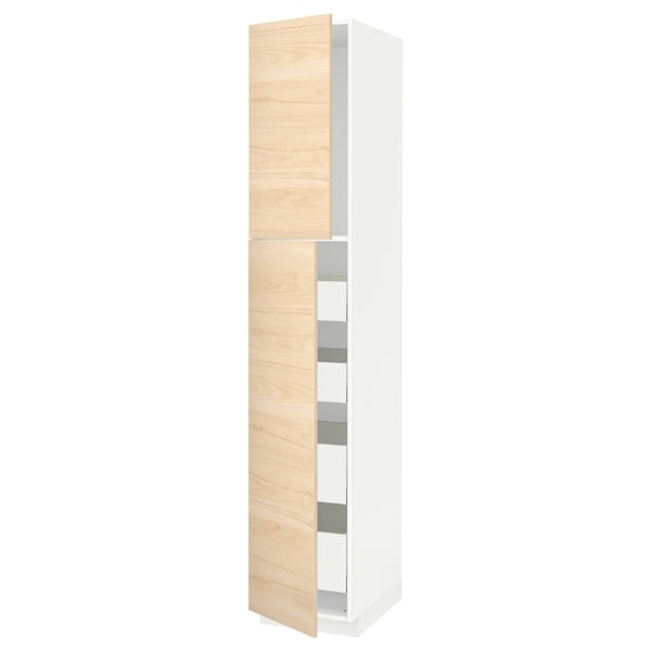 Vertical kitchen cabinet, light ash, white & wood, tall & slim, modern design.