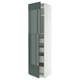 Modern tall kitchen cabinet, white with high-gloss green door, sleek design.