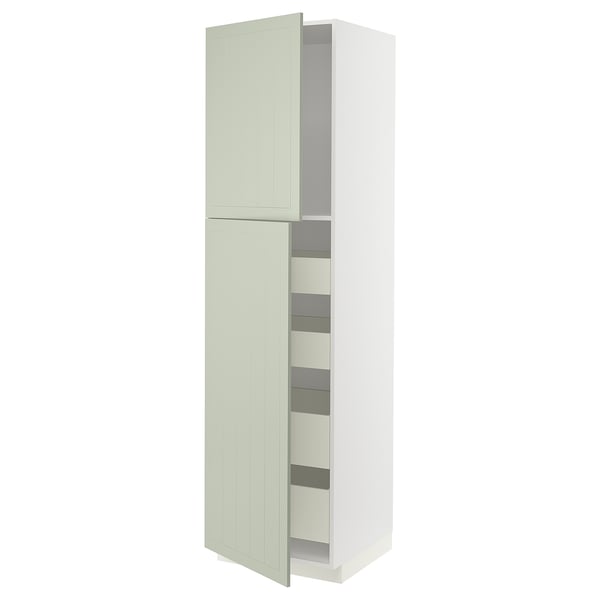 METOD kitchen cabinet in green with two doors and multiple shelves.