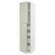 White METOD kitchen cabinet with green panels, two doors, and shelves.