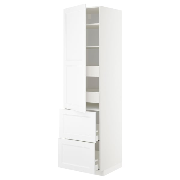 METOD white kitchen cabinet with shelves and drawers.