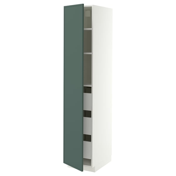 METOD / MAXIMERA High cabinet with drawers, white/Aspudden dark grey-green, 40x60x200 cm