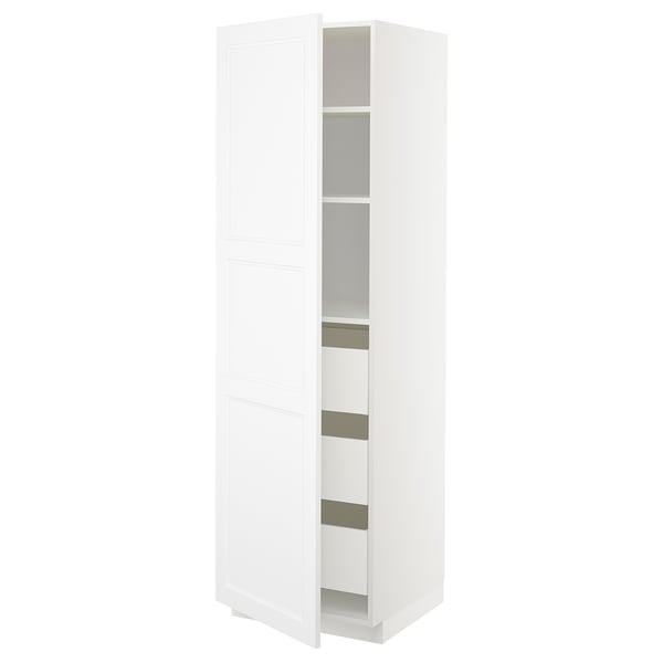 White METOD kitchen cabinet with adjustable shelves and left-side door.