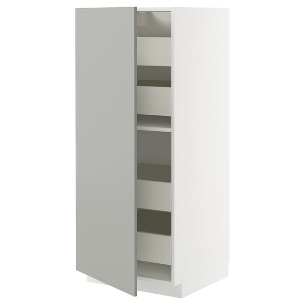 METOD kitchen cabinet, light grey, sleek white design, vertical shelves, modern clean look.