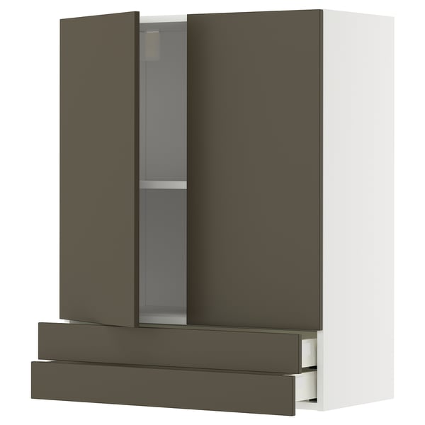 A dark brown METOD kitchen cabinet with a modern design featuring sleek, handle-less drawers and adjustable shelves.