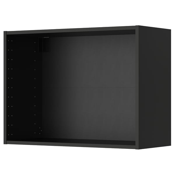 A black METOD wall cabinet from IKEA. Its rectangular with open space inside and pre-drilled shelf holes.