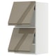 Modern kitchen cabinet, light brown gloss, rectangular, with sleek handles, metallic finish.