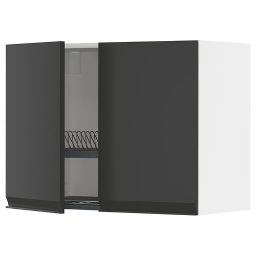 METOD black kitchen wall cabinet, modern, matte, rectangular, minimalistic design with integrated handle.