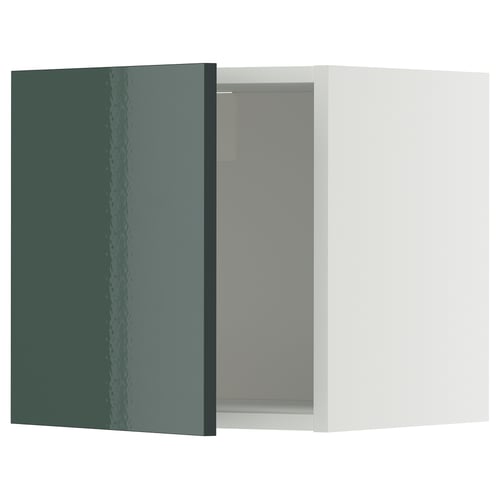 Modern kitchen cabinet: METOD in high-gloss grey-green with sleek, rectangular shape and snap-on hinges.