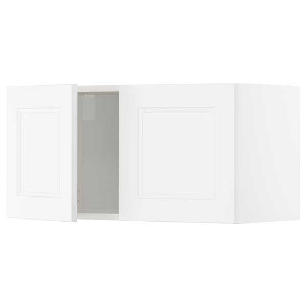 White METOD wall kitchen unit with cabinet, brushed steel handle.