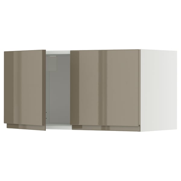 Modular kitchen cabinet in sleek dark grey-brown high gloss with integrated handles.