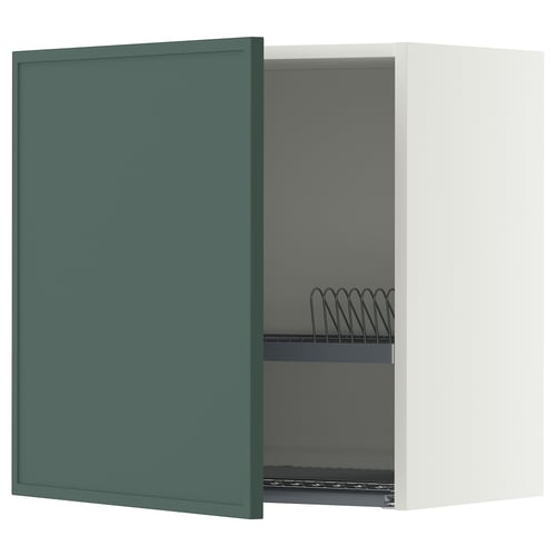 METOD Wall cabinet with dish drainer, white/Aspudden dark grey-green, 60x60 cm