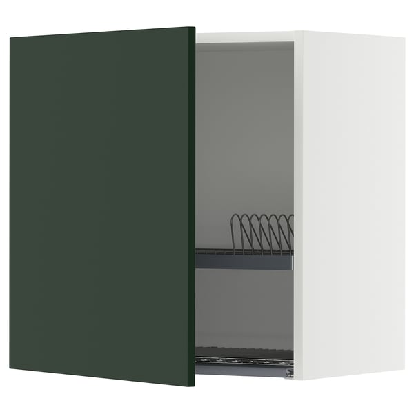 A dark green METOD kitchen cabinet with a white frame and a visible shelf inside.