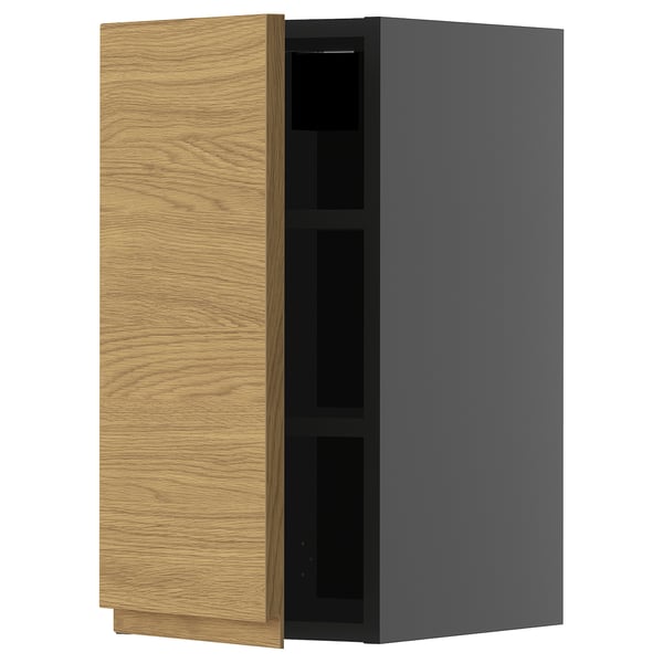 Modern kitchen cabinet: METOD, grey & wood, square, wall-mounted, two shelves.