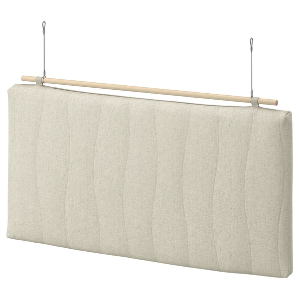 MITTZON: hanging beige acoustic panel with wooden rod, acoustic sound absorber for ceilings.