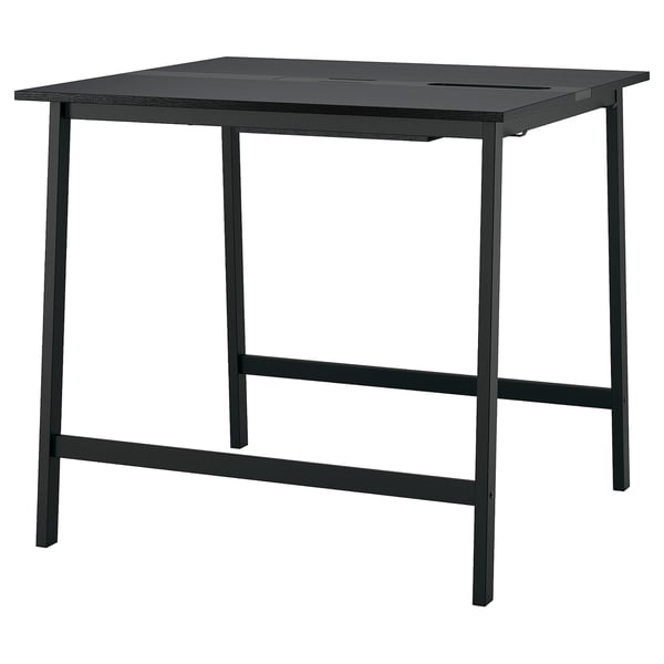 MITTZON: square black conference table with slim metal legs. Minimalist design, ideal for meetings.