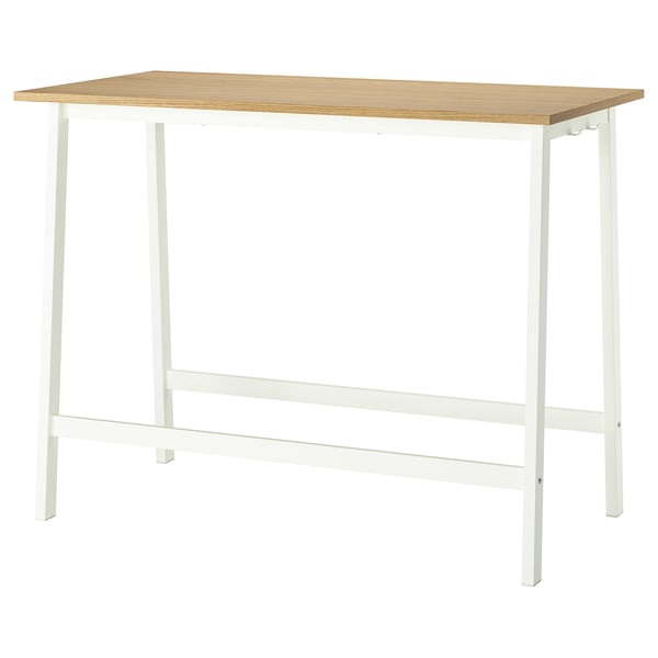 MITTZON: white, rectangular, high conference table, oak top, metal legs.