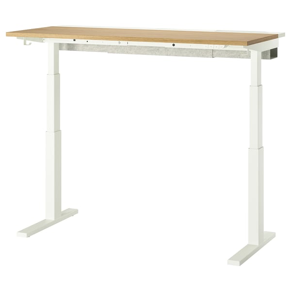 MITTZON, white desk with wooden top, rectangular, minimalist design, ideal for home or office.